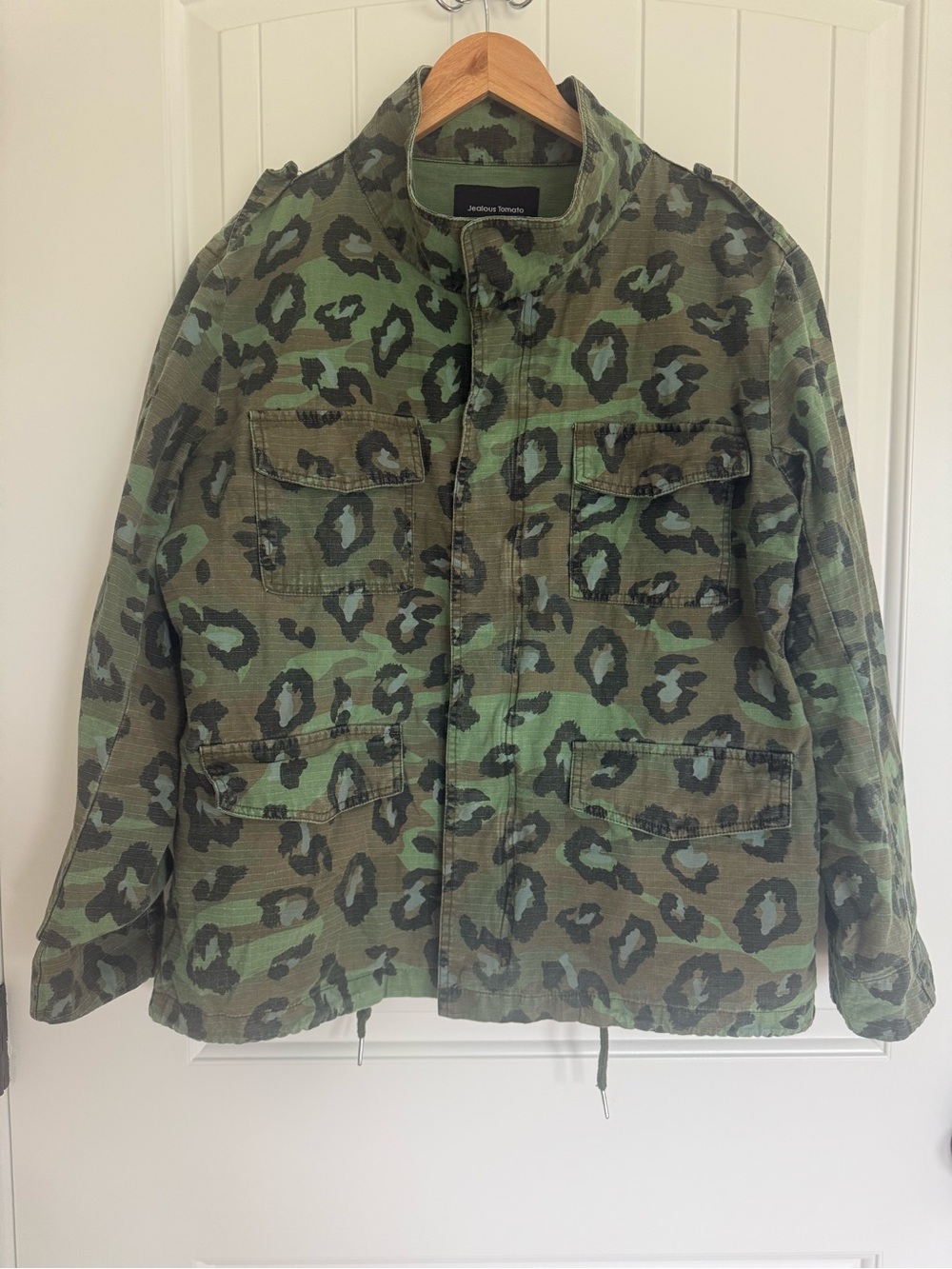 Jealous Tomato Green Camo Leopard Print Military Utility Jacket Cargo Cotton L